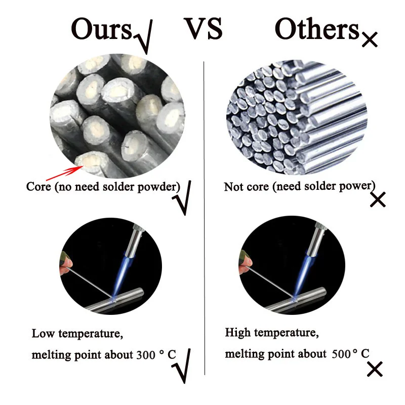 Welding Rods 10pcs Low Temperature Melt Aluminum Weld Bars Cored Wire 2mm Rod Solder for Soldering Aluminum No Solder Powder for welding rods