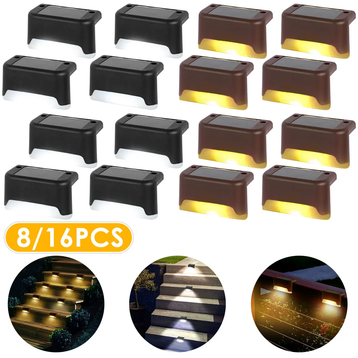 Warm White Solar Fence Lamp LED Solar Step Lamp Outdoor Step Light Waterproof Garden Decor Lamp for Patio Stairs Railing Pathway