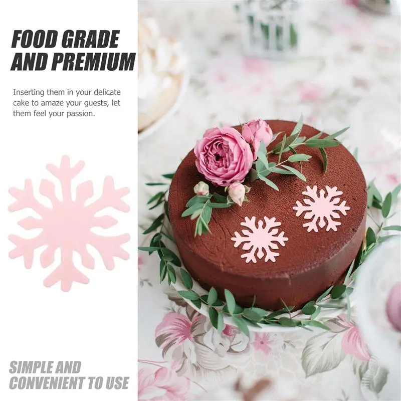 50pcs Edible Snowflakes Cake Decor Cupcake Toppers Winter