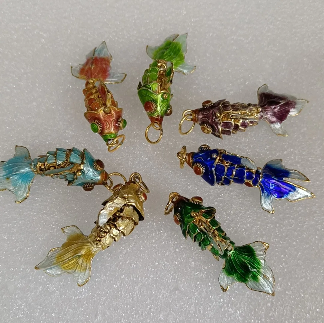 5pcs Enamel Cute DIY Goldfish Charms for Jewelry Making Accessories Vintage Swing Fish Cloisonne Pendants Necklace Earrings
