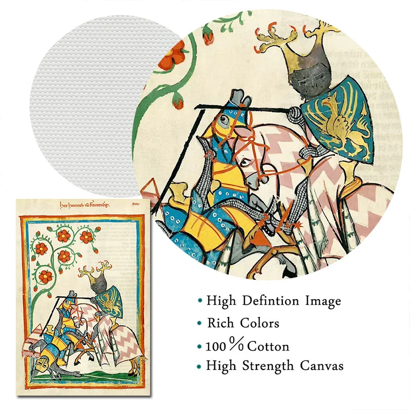 Vintage Medieval Lovers on Horse Canvas Art Print - Retro European Wall Décor