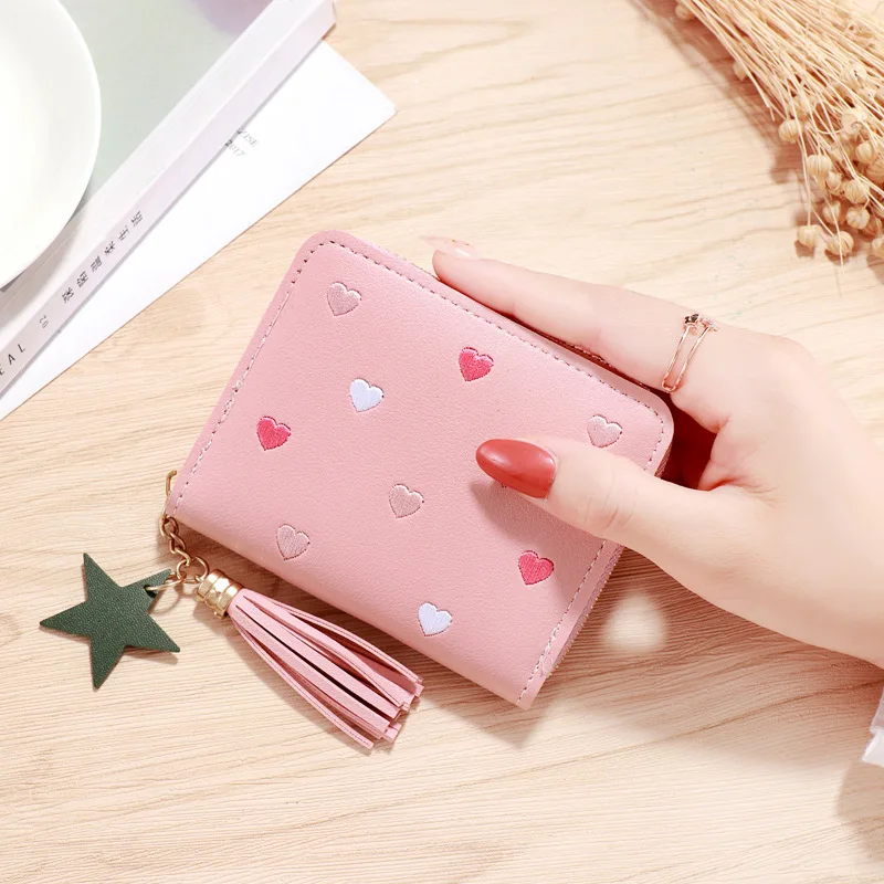 Pu Leather Card Bag Mini Wallet Ladies Money Clip Love Embroidery Multifunctional Wallet Women Short Certificate Storage Bags women wallet