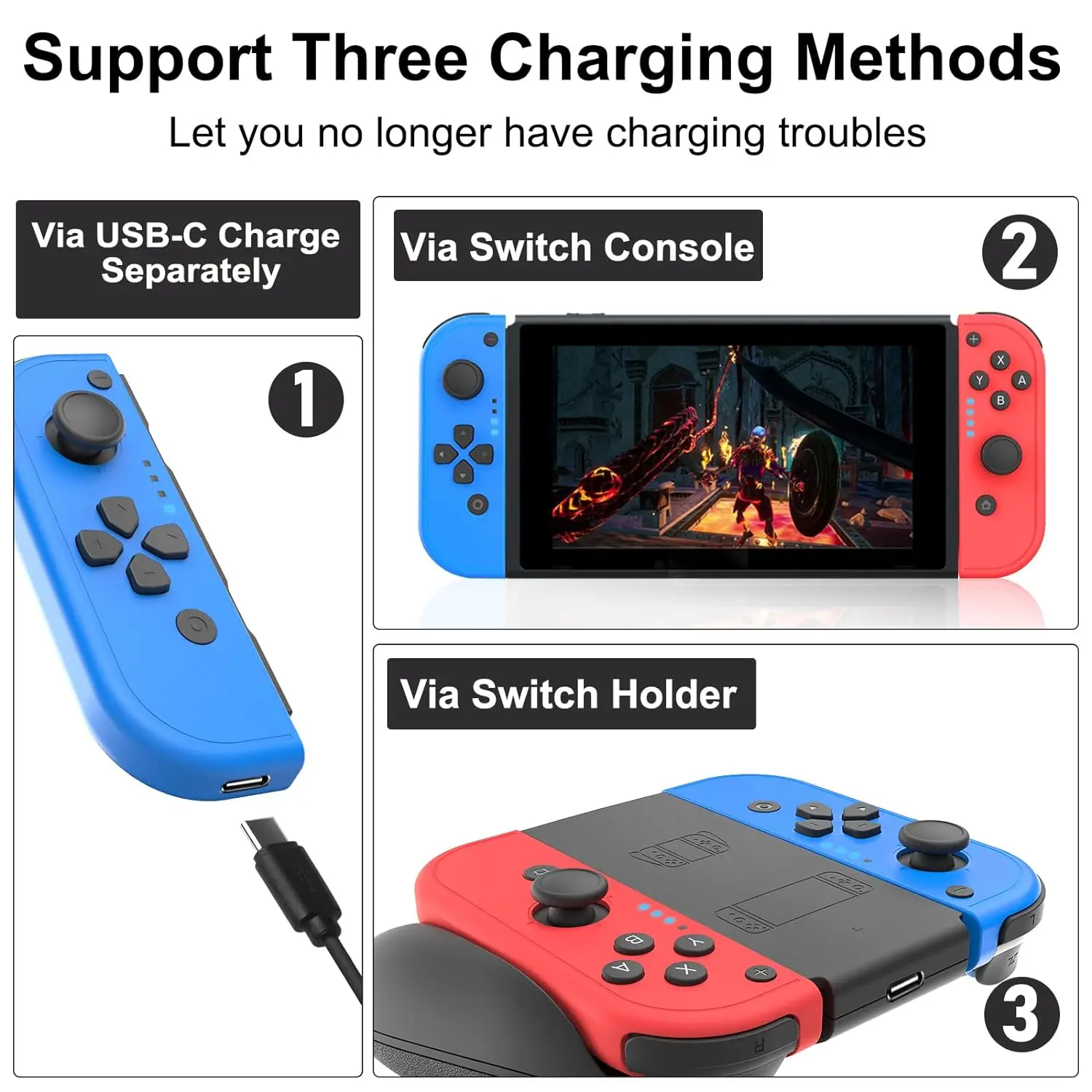 Replacement Wireless Joycons Controller for Switch/Lite/OLED with Motion Sensing/Dual Vibration/Gyro Axis, Includes Comfort Grip