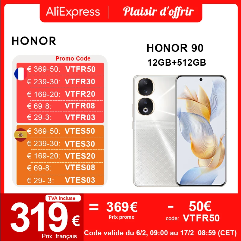Versione Globale Honor 90 5G Smartphone 200Mp Fotocamera Ultra-Trasparente Snapdragon 7 Gen 1 5000Mah Batteria 66W Supercharge Display 120Hz