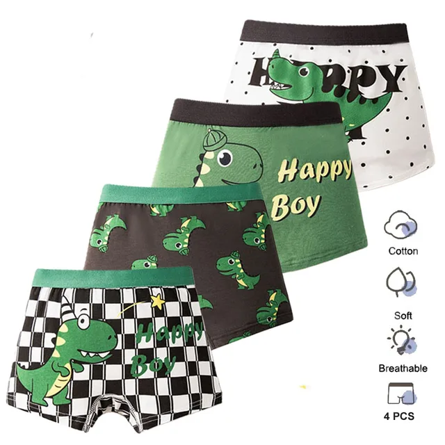 4 Pièces/Ensemble Garçons Sous-vêtement en Coton Enfants Boxer Court Dinosaure Cartoon Enfant Slip Respirable Garçons Boxers Caleçons Courts Tronçons 1