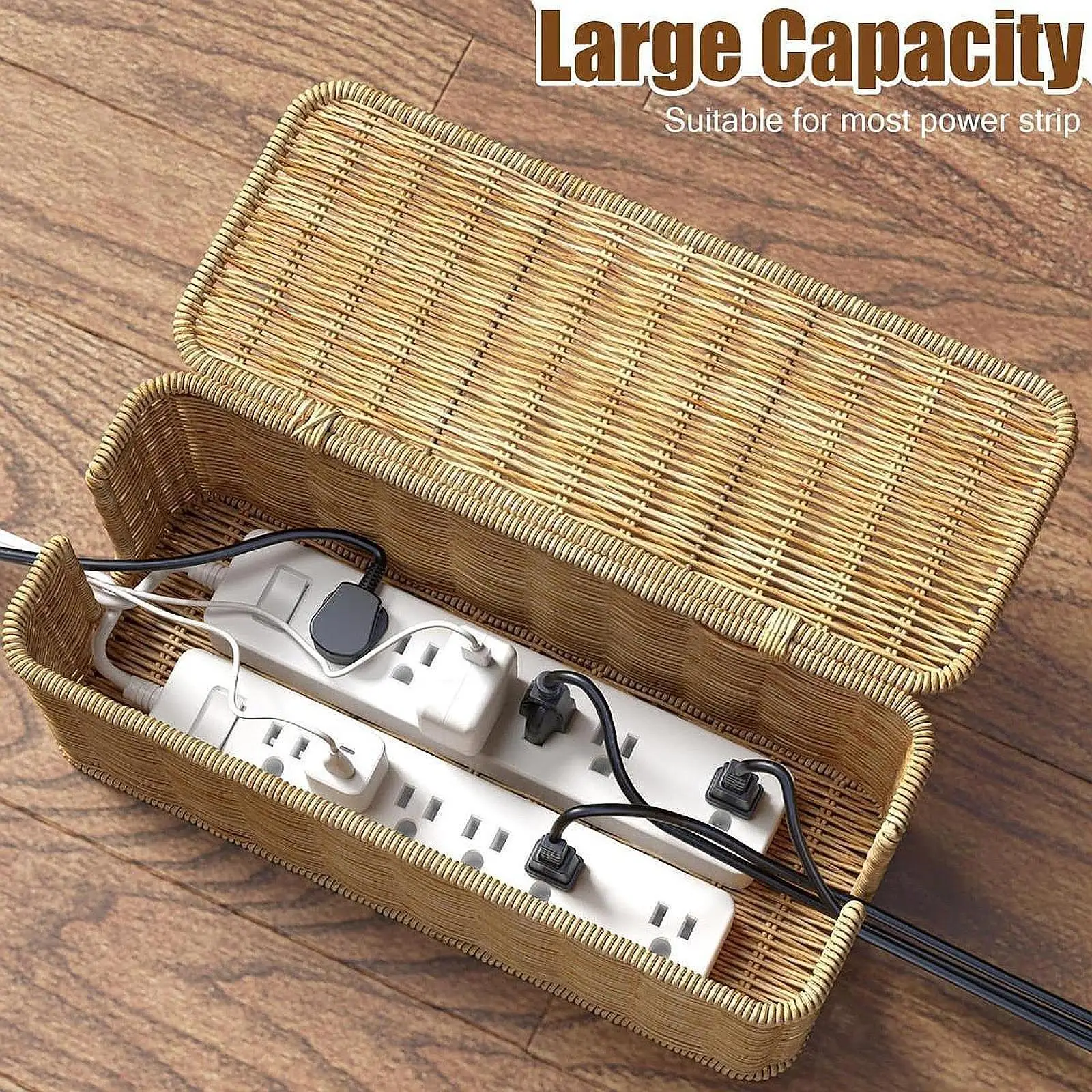 Pulchrum Cable Management Box, Rattan Cord Organizer Box - View #10