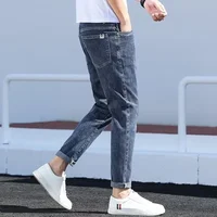 New 2023 Spring Summer Elastic 9 Points Jeans Men's Trendy Brand Straight-leg Slimming Smooth Waist Casual Style Denim Trousers