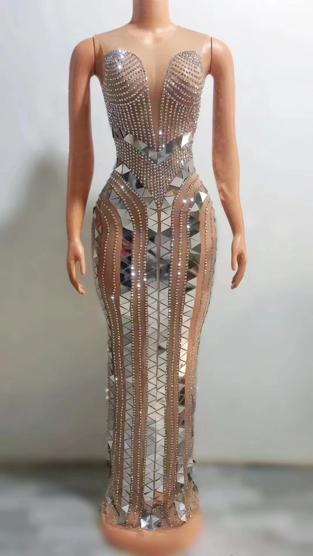 Full Diamond Lens Long Dress Host Show PartyBanquet Nightclub Bar Singer PerformanceCostume Stage  A057