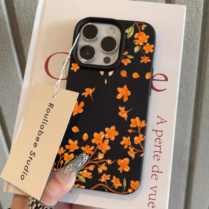 Autumn Leaf Pattern Soft Phone Case with Orange Floral Design