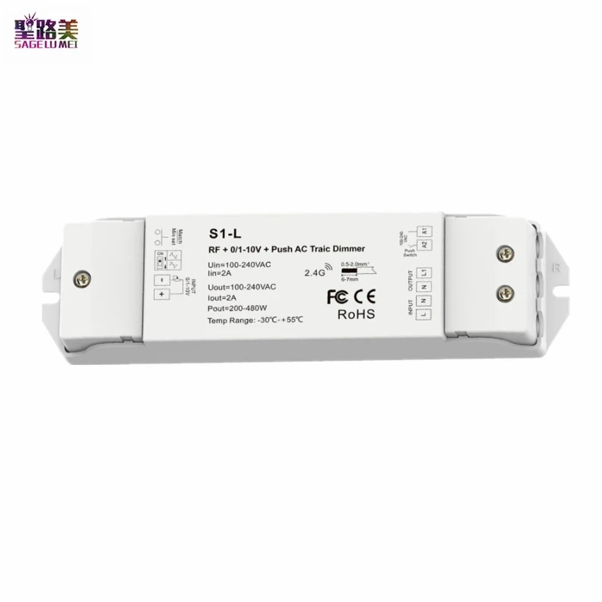 

200W/480W Led Phase-cut Triac Dimmer S1-L 1CH*2A RF+0/1-10V Push Dimming AC100~240V for Dimmable Led smart Lights