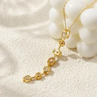 Collier en laiton pour femmes, nouvelle mode, chaîne de câble à maillons couleur or, Long pompon, pendentif en zircone cubique, bijoux de fête, 1 pièce 2