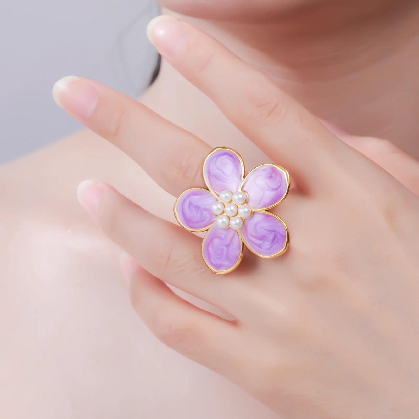 COOLTIME 1pc Bunte Tropf Öl Perle Blume Ring frauen Edelstahl Einstellbare Ring Mode Ästhetik Hochzeit Schmuck geschenk – Detail 22
