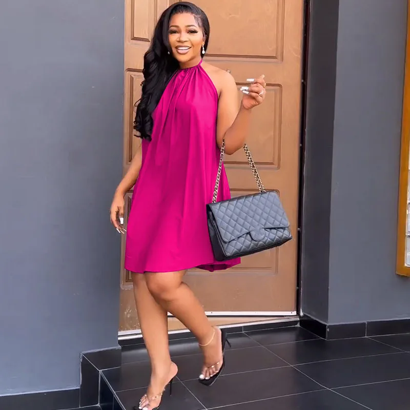 

Sexy Halter Backless Summer Dress for Women Clothing Off Shoulder Loose Casual Dresses Club Party Mini Dress Sundress Vestidos