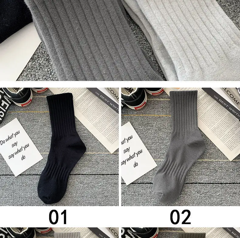 Mens Black  White Warm Socks Set - 5 Pairs Autumn Winter Sport Short Socks