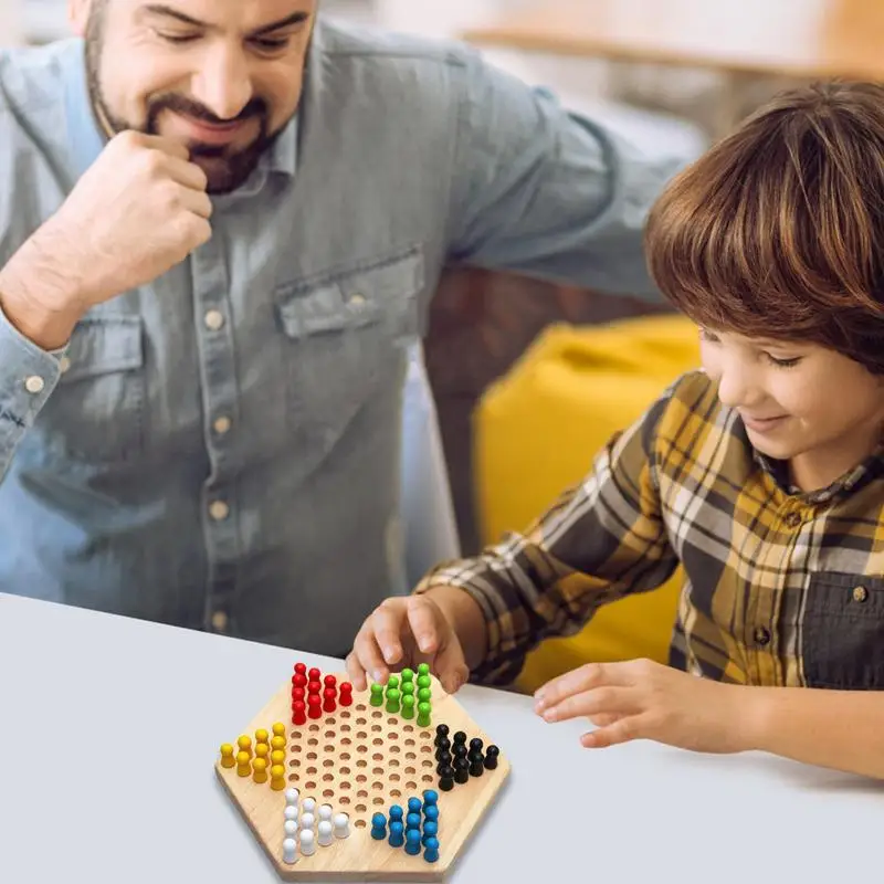 Chinese Checkers Set Wooden Educational Board Kids Classic Checkers Set Strategy Board Set Kid Family Toy Chess board game Gift 4