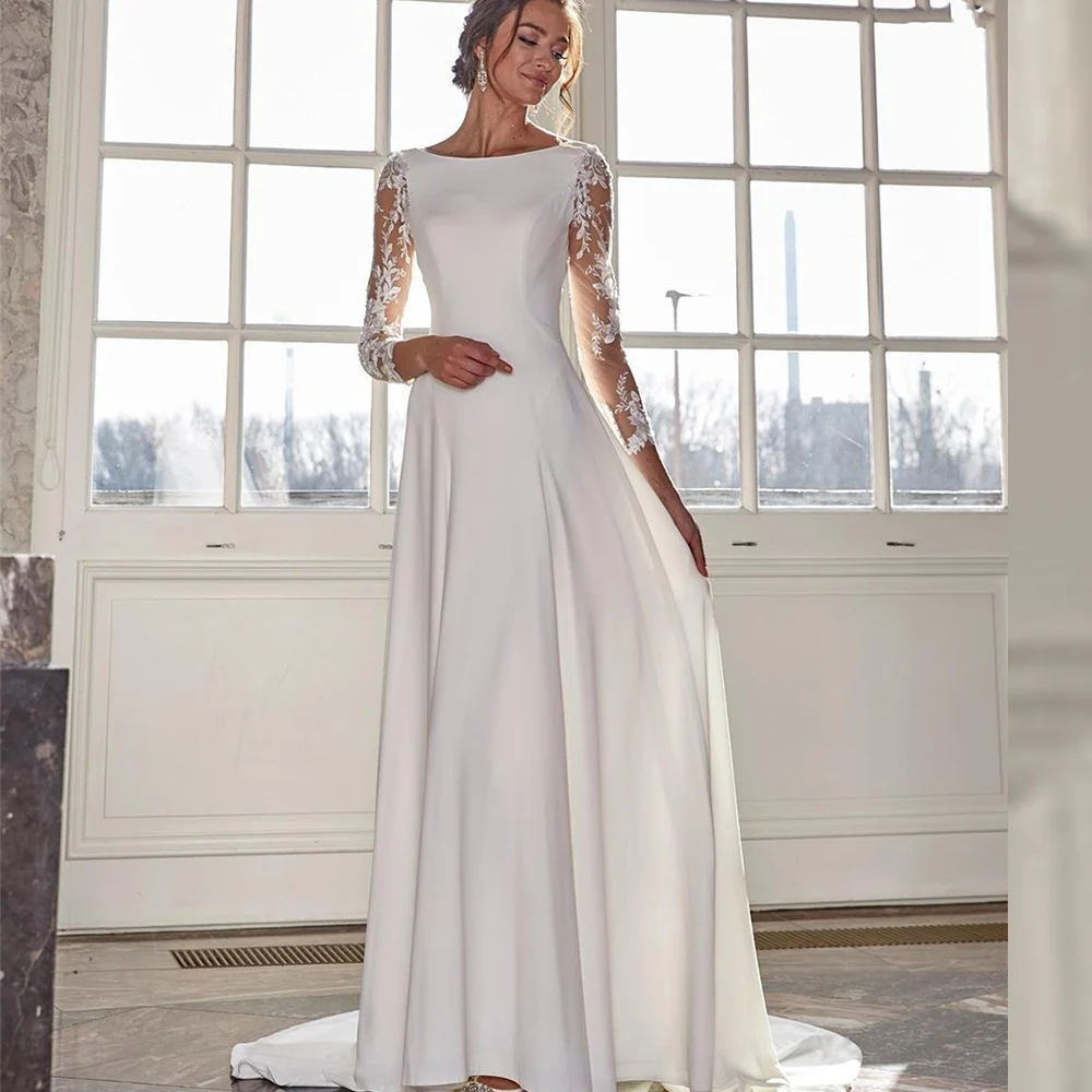 Simple A-line Long Sleeve Wedding Dress 2024 Floor Length A-Line Robe De Mariee Bridal Gowns Charming Lace vestidos de novia
