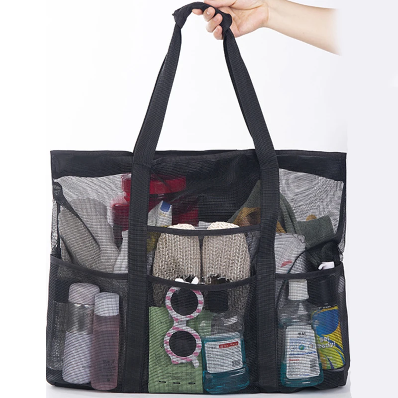 

Portable Beach Mesh Shower Handbag Swim Bathroom Large Capacity Storage Bags Shower Basket Multi-color Tote Bag