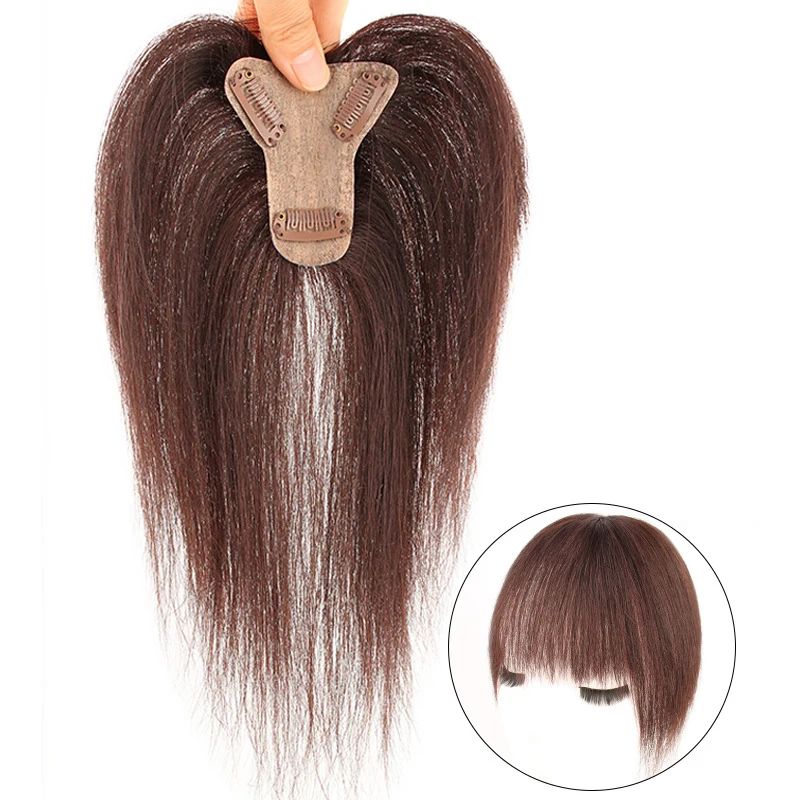 앞머리 있는 인모 Toupee 여성용 실크 탑 토퍼, 실크 베이스 교체, 천연 다크 브라운 색상, 30cm