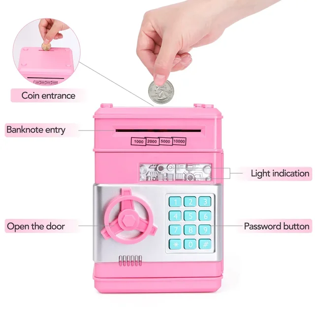 Child Gift Electronic Password Money Box Coins Cash Saving Money Box Counter Code Key Lock Piggy Bank Automatic Mini Safe 2
