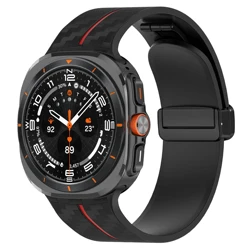 Carbon Magnetic Folding Clasp Silicone Sport Strap - Replacement Bracelet Strap for Ultra 47mm (Black Red)