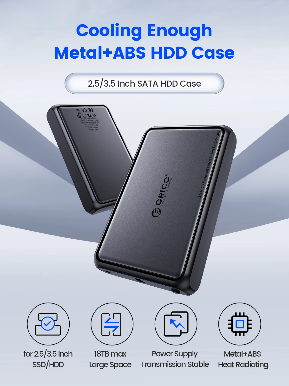 Hard Drive Enclosure ORICO 3.5" Type-C Hard Drive Enclosure 5Gbps SATA to USB3.0 USB3.1 HDD Case SSD HDD PC Laptop Metal+ABS Heat Dissipation