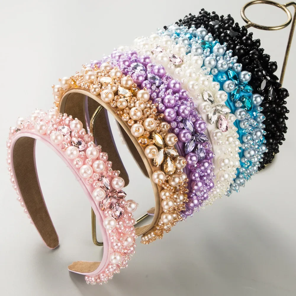 Hand-Woven Beads Headband Baroque Diamond-Laid Hairband Simple Fashion All-Match High-Grade Hair Accessories