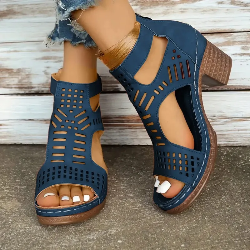 New Women's Non Slip Summer Sandals with Open Toe Zipper Closure, Polyester Upper Layer Party Shoes, Platform Heel Sandals