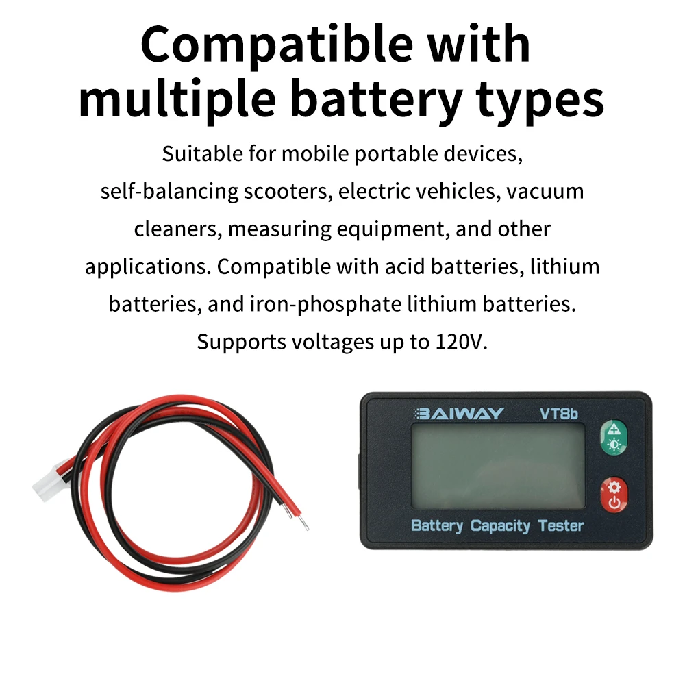 Testeur de batterie LCD 8-120V avec alarme pour voiture électrique