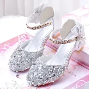 New Princess Girls Shoes Sandals Children Glitter Bow Low Heel Children's Shoes Girls Party Children's Shoes Dance Shoes