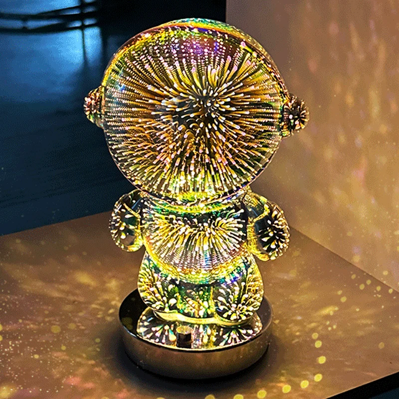 

LED Firework Light 3D Glass Astronaut Night Light Desktop Colorful Atmosphere Light Home Bedroom Living Room Decorative Kid Gift