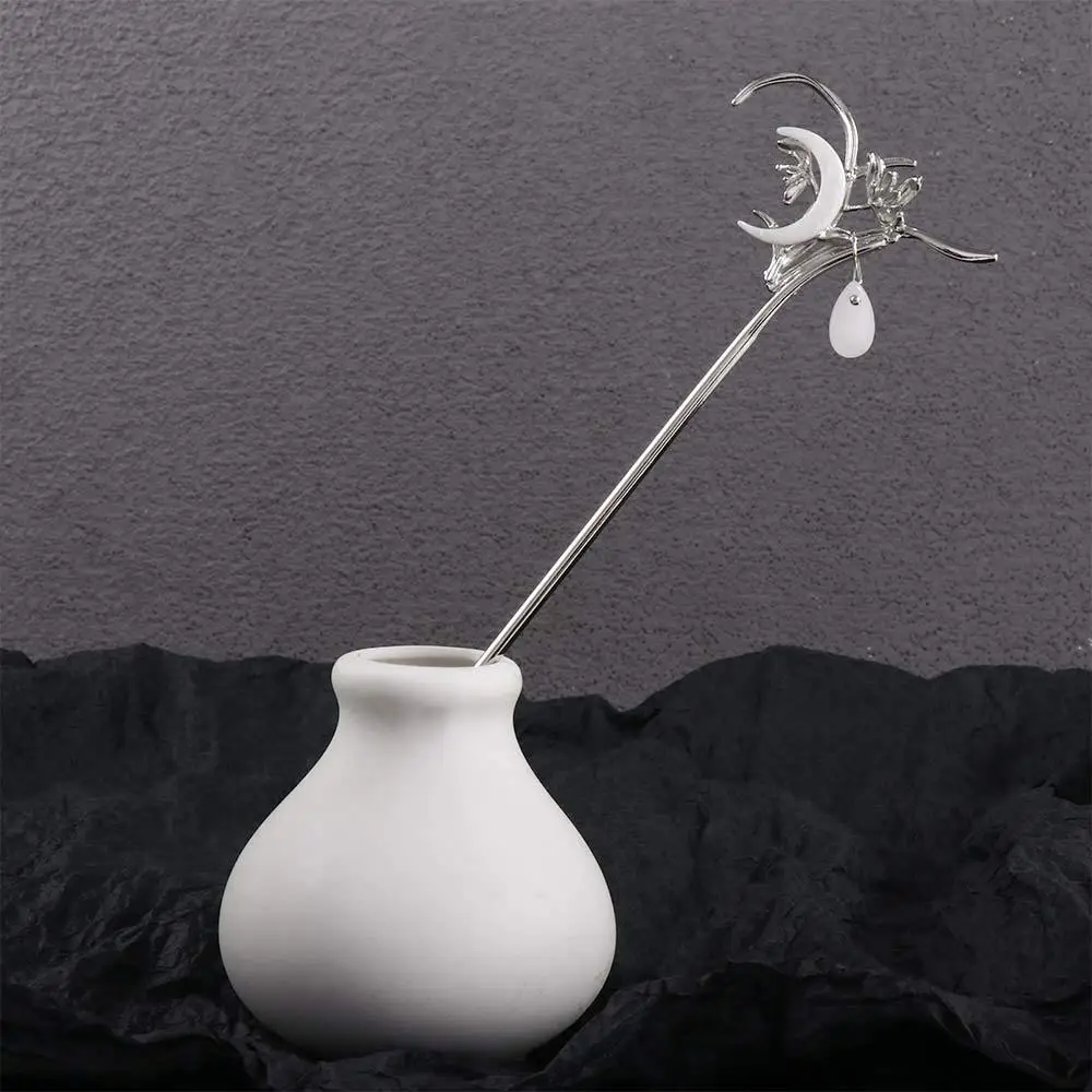 Hetian Jade Moon Tassel Hairstyle Design Tool Hanfu Hair Sticks Chinese Style Headwear Ancient Style Hairpin Ancient Headwear