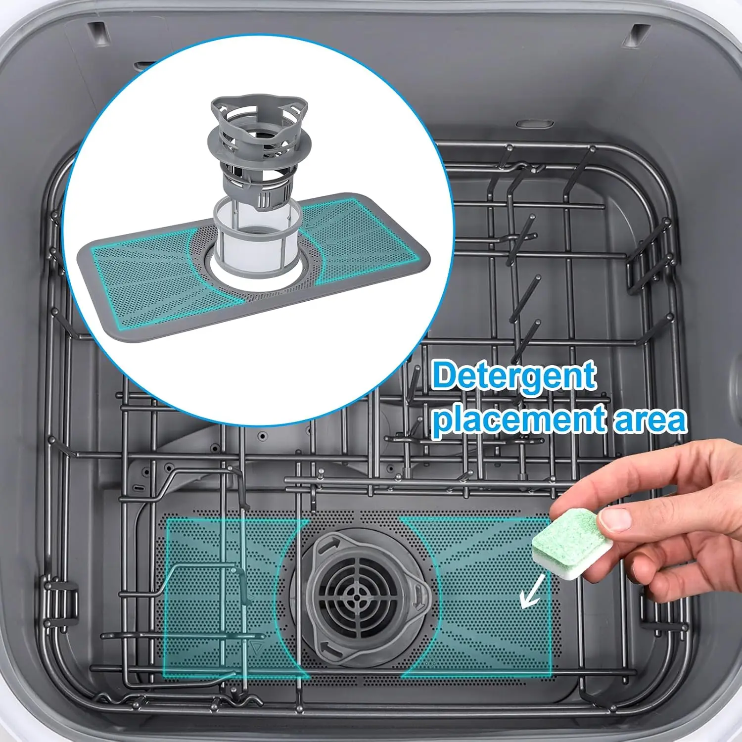 Countertop Dishwasher, 7 Washing Programs Compact Mini Dishwasher, No Hook Needed, Anti-Leakage, Fruit & Vegetable Soak 5