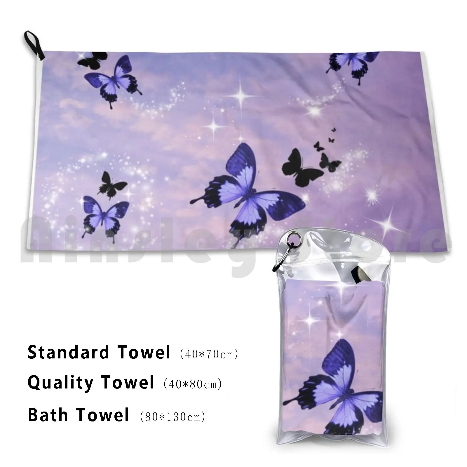 Asciugamano Y Las Mariposas (Viola) 983 Mariposas Farfalle Pretty Blue Glitter Sparkles Fly
