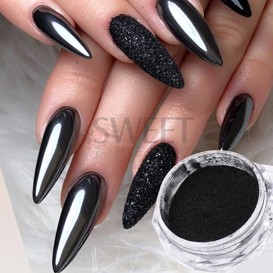 Nail Decoration Black Mirror Chrome Nail Powder Metallic Rubbing Glitter Pigment Gold Dust Gel Polish Flake Winter