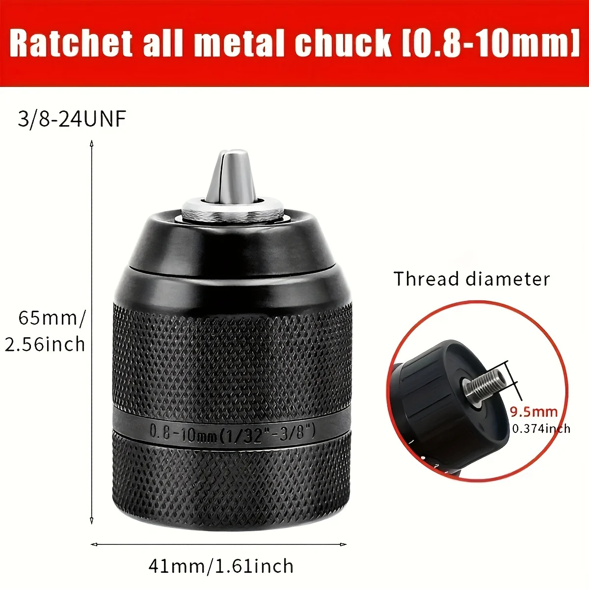 0,8–10 mm Bohrfutter, 3/8–24 UNF, selbstspannendes Bohrfutter für mehrere Zwecke, Handbohrfutter