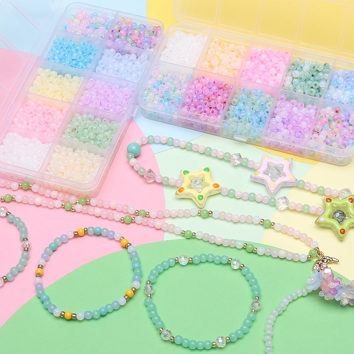 1500Pcs 4mm Cat Eye Stone Ice Glass Beads Loose Spacer Seed Beads Needlework DIY Handmade Charms Bracelets Necklaces Accessories