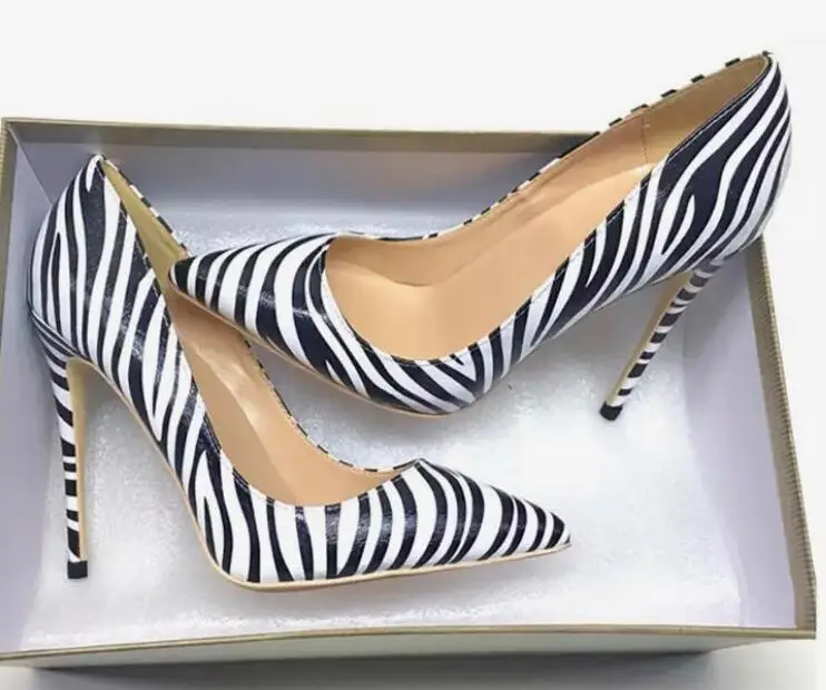 

Zebra Stripe Embossed patent leather Pumps woman Sexy high-heeled Pointed Toe Single shoes Woman Celebrity Heels mujer