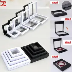 10Pcs/set Pe Film Jewelry Storage Box Dustproof Bracelet Pendant Jewelry Storage Box 3D Packaging Box Gem Free Floating Frame14c