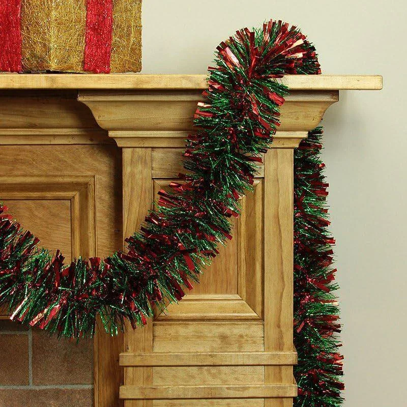 Ghirlanda di Tinsel Natalizio Verde Lucido, Decorazione per Albero di Natale, Dorata, Orpello per Tende, Camere, Feste di Natale