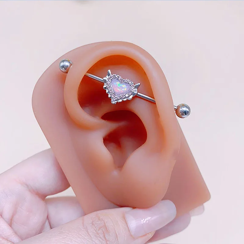女性のためのピンクのハート型工業用ピアス,ウサギの骨の