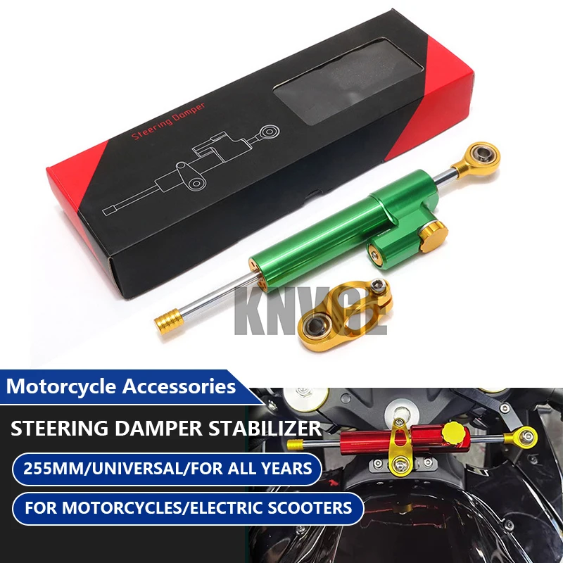 

Product name: 255MM Universal Motorcycle Steering Damper Stabilizer for YAMAHA HONDA KAWASAKI SUZUKI DUCATI BMW Electric Scooter