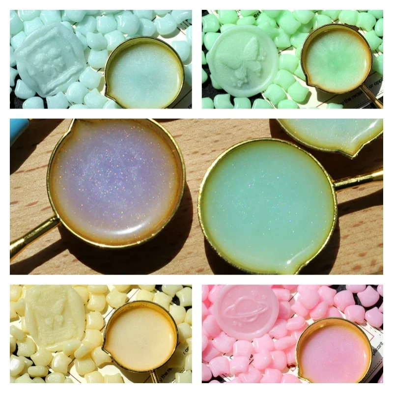 160Pcs Colore Scintillante Cute Cat Head Sealing Wax Grains Original Pearlescent Wax Material Busta Biglietto Di Auguri Letter Sealing