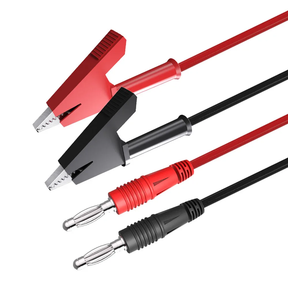 2 PCS 4MM Pure Copper Banana Plug To Alligator Clip Test Cable Red+Black 1000V/15A Silicone Wire Regulated Power Supply Cable