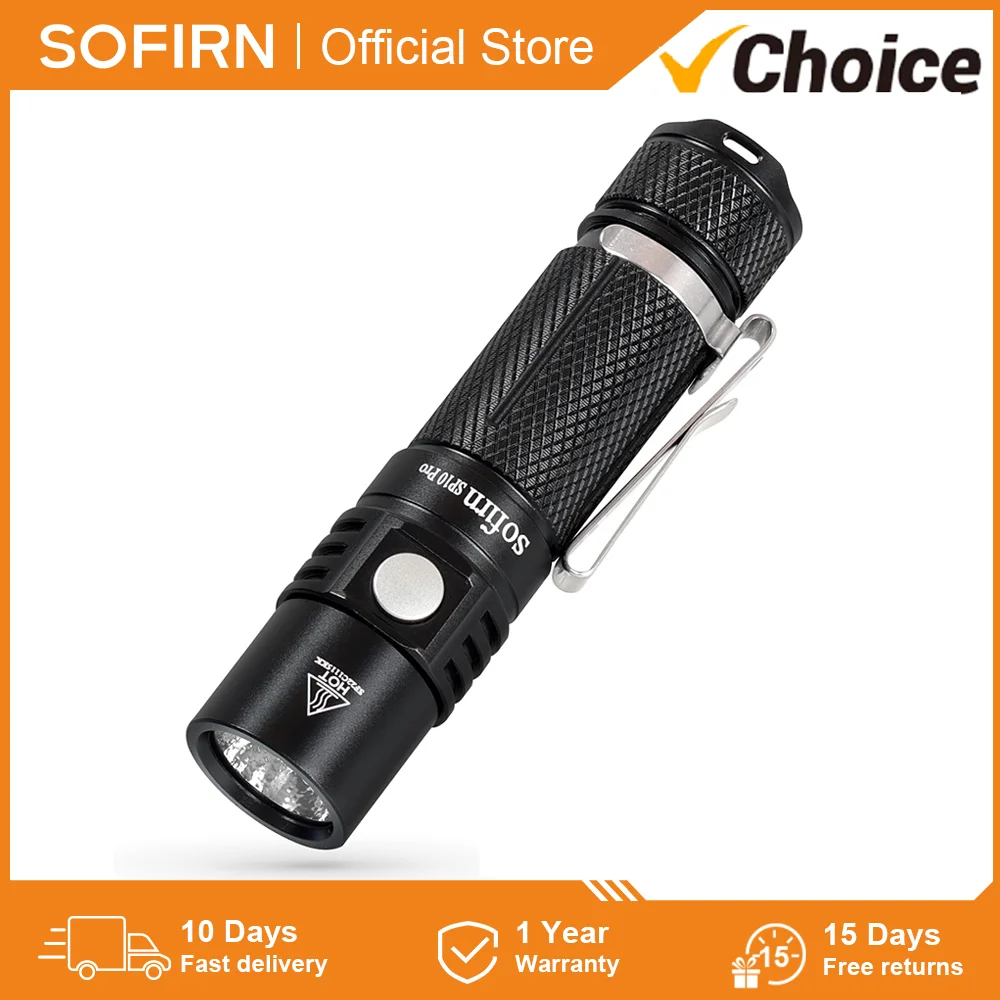Sofirn SP10 Pro 14500 AA Mini Portable Tactical Lantern LH351D LED Powerful 900lm EDC Flashlight Torch Rechargeable Anduril 2.0