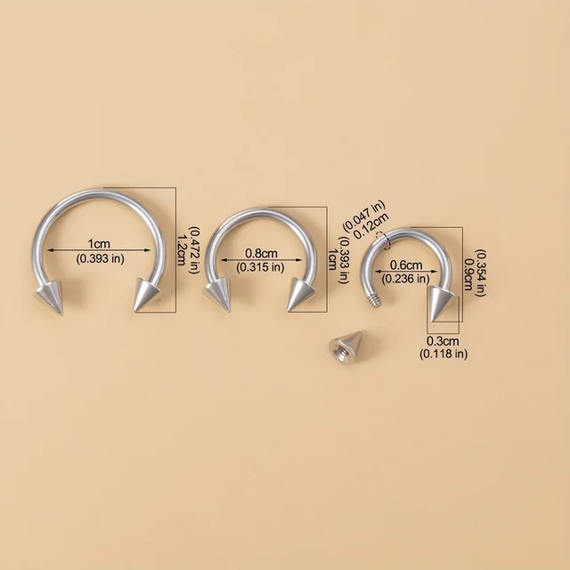 1PCS 6/8/10mm Men Spike Nose Septum Piercing Ring Horseshoe Piercing Lip Ear Ring 16G Jewelry For Women Stainless Steel 1