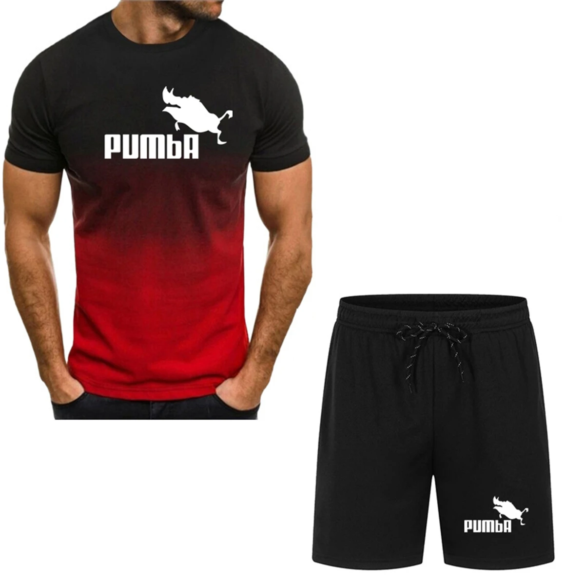 Fashionable men's sportswear short-sleeved T-shirt + sportswear shorts summer casual jogging suit quick-drying two-piece set