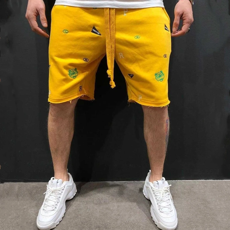 

Trends Brand Shorts Male Beggar Shorts Embroidered Fashion Fitness Pants Summer Outdoor Sport Casual Street Hip Hop Short Pants
