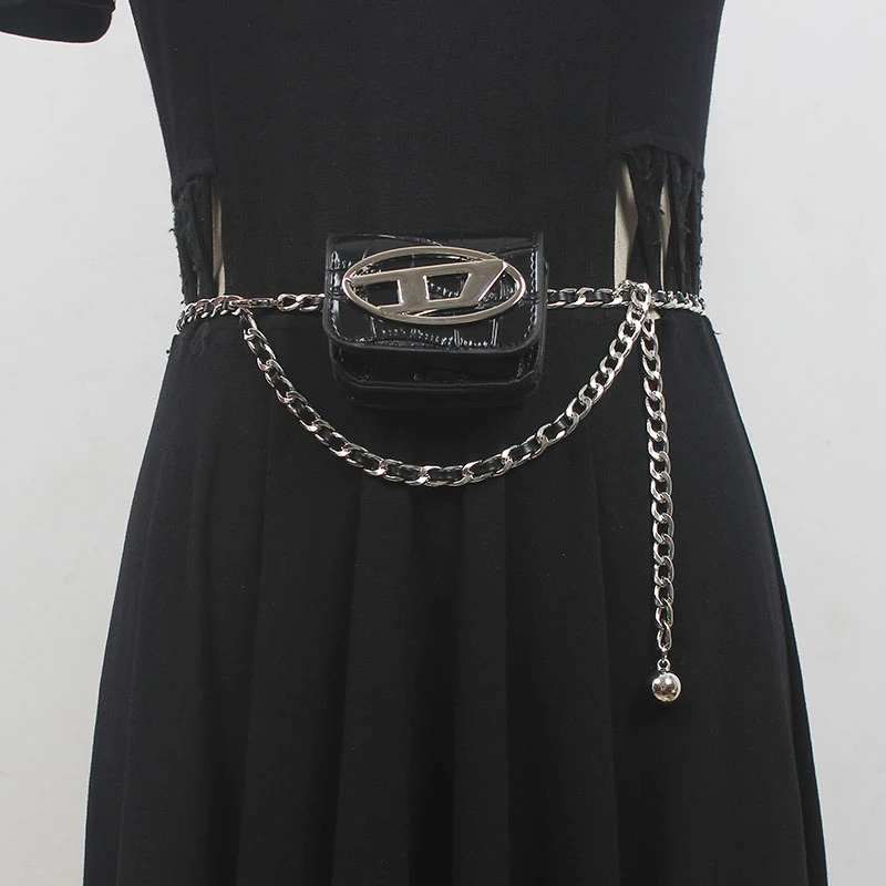 Women's Fashion PU Leather Bag Chain Cummerbunds Female Dress Corsets ...