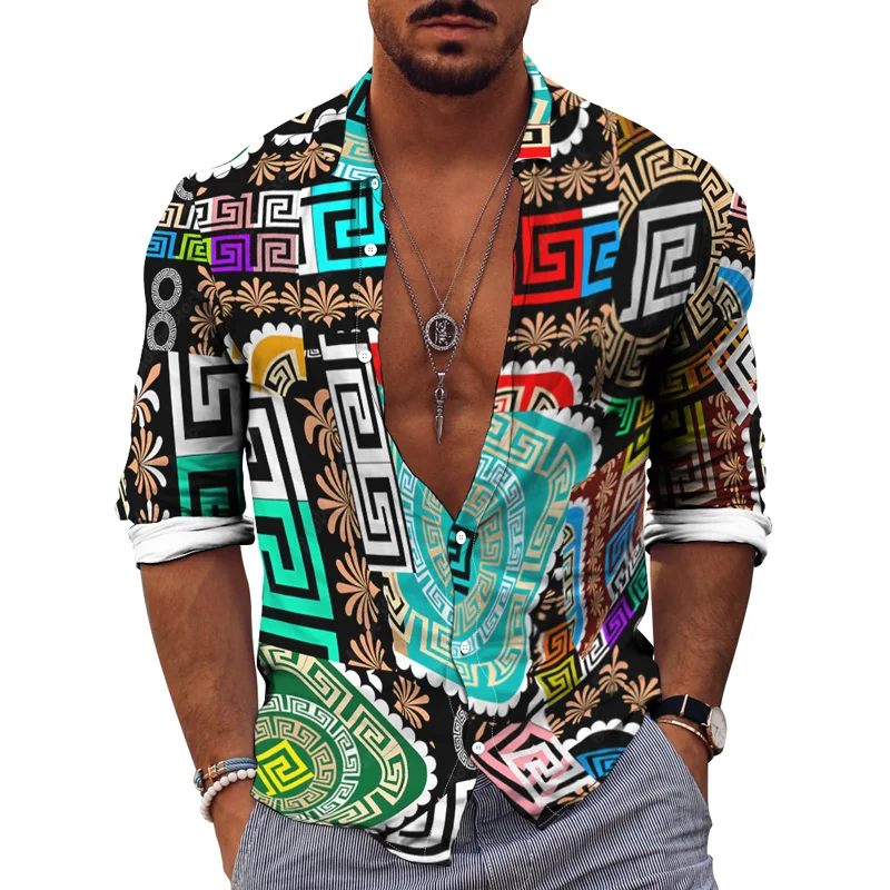 Autumn Men's 3D Print Shirts Retro Pattern Top Casual Party Wear Cardigan Single Breasted S-4XL 2022 New Turn-down Long Sleeve