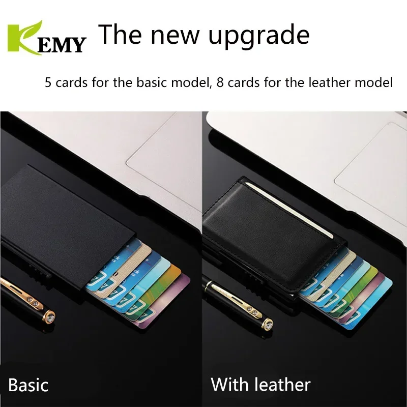 Men Slim Wallet PU Leather ID Card Holder RFID Anti-theft Smart Wallet Aluminum Alloy Credit Card Holder Mini Purse For Women